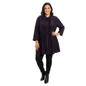 Noelle Plus Size 16 / 18 Crinkle Pleated Deep Plum Purple Long Button Down Shirt